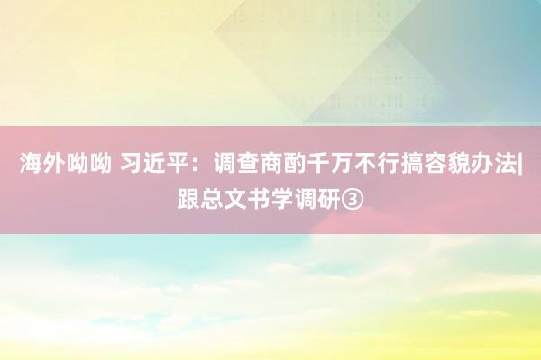 海外呦呦 习近平：调查商酌千万不行搞容貌办法|跟总文书学调研③
